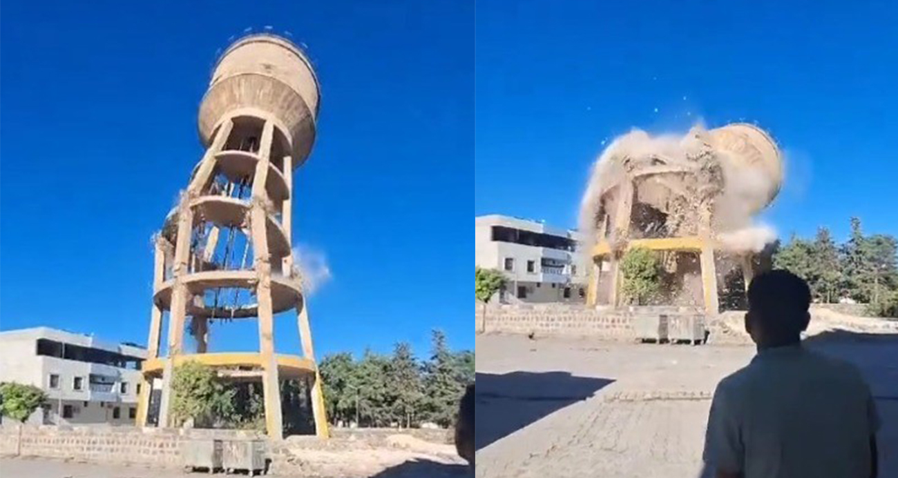 Şanlıurfada 55 yıllık su kulesinin 15 saniyede yıkıldığı an kamerada